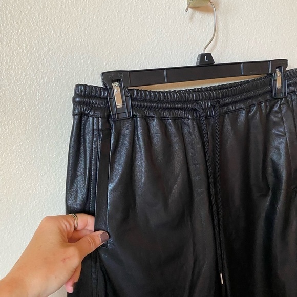 Sportmax Code Women’s Faux Leather Joggers Size 2 Black Drawstring Business - Picture 4 of 10